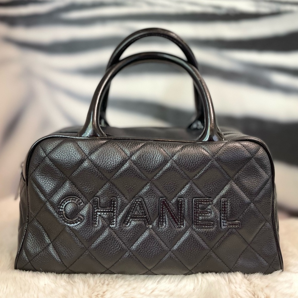 SOLD‼️CHANEL Mini Boston Bag in black quilted caviar leather